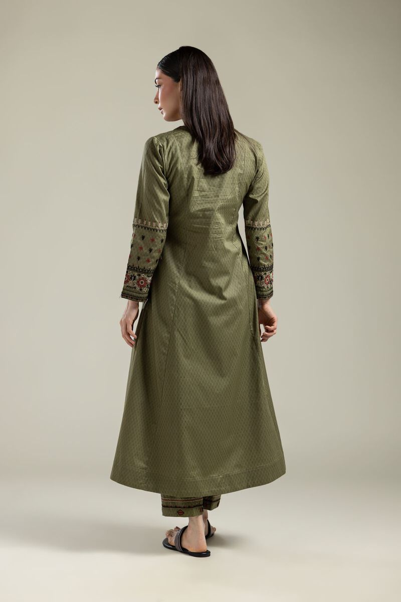 Embroidered |Cotton Dobby | Olive Floral Kurta | USD 40.00