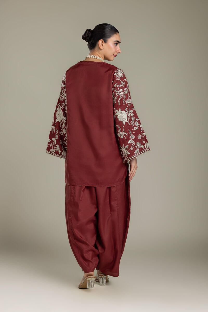Embroidered | Raw Silk | Short Maroon Kurta | USD 70.00
