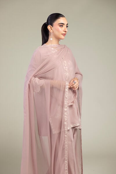 Embroidered | Chiffon | Pink Floral Dupatta | USD 40.00