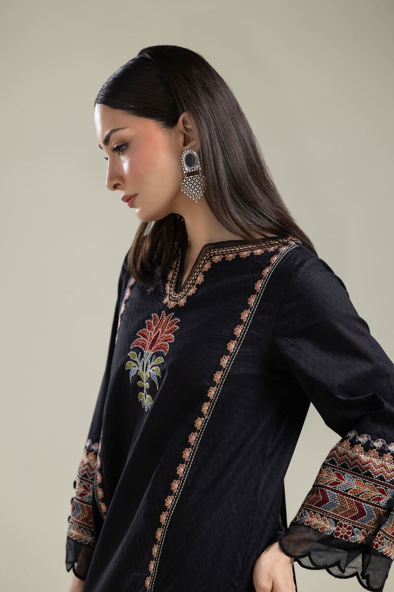 Embroidered |Cotton Dobby | Black Embroidered Kurta | USD 40.00
