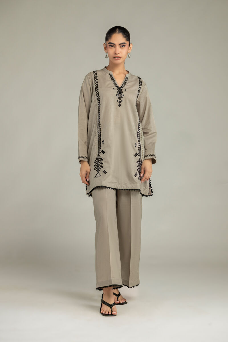 Embroidered | Cambric | Beige Solid Pants | USD 30.00