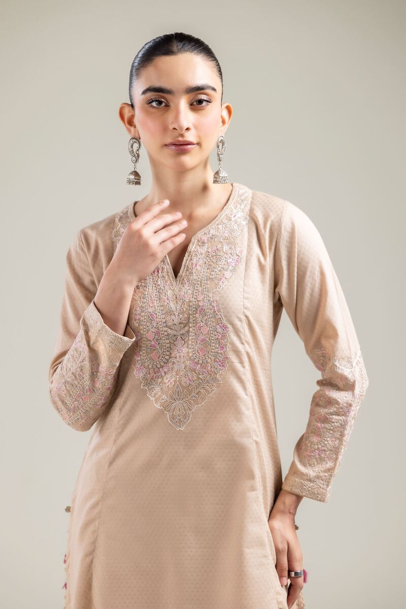 Embroidered |Cotton Dobby | Beige Embroidered Kurta | USD 40.00