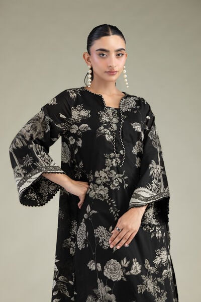 Printed | Cambric | Long Black Kurta | USD 45.00