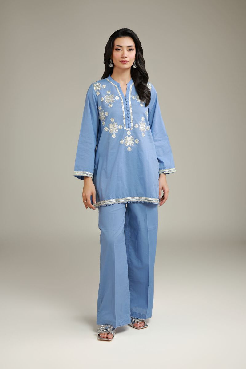Embroidered | Cambric | Floral Blue Kurta | USD 40.00