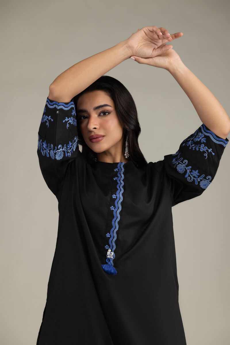 Embroidered | Cambric | Black Cambric Kurta | USD 40.00