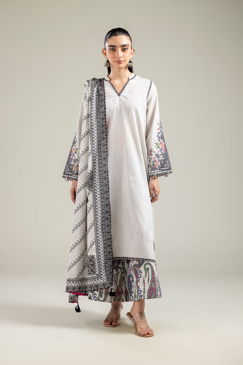 Embroidered | Mesuri | Geometric Off-White Dupatta | USD 25.00
