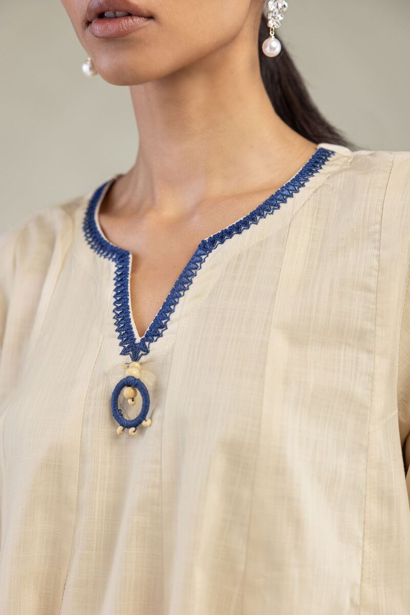 Textured Cotton | Embroidered | Short Cotton Kurta  | USD 40.00