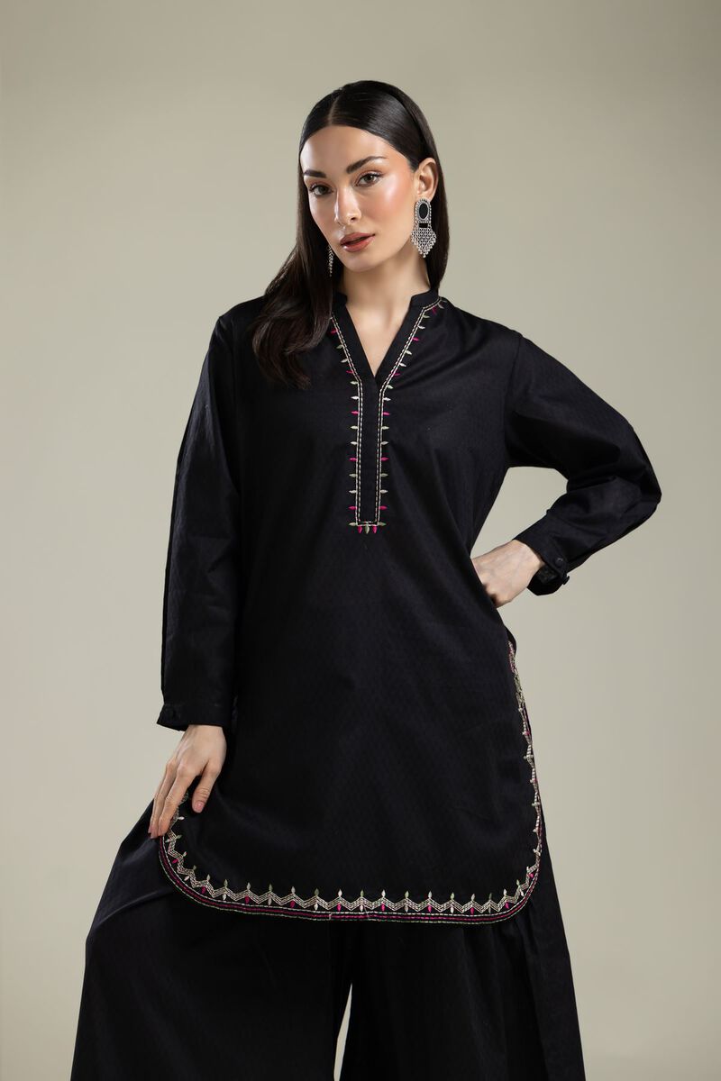 Embroidered |Cotton Dobby | Black Embroidered Kurta | USD 35.00