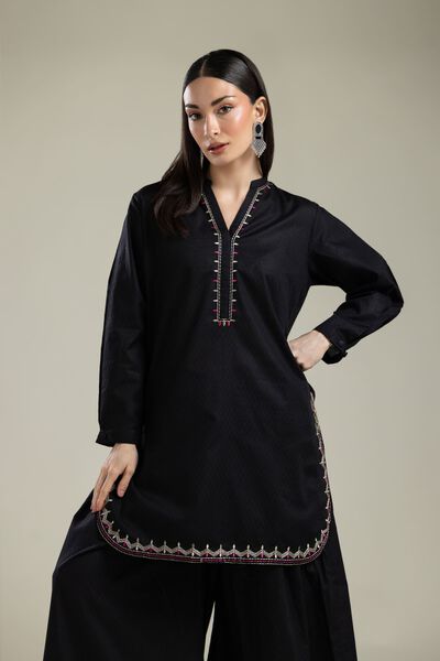 Embroidered |Cotton Dobby | Black Embroidered Kurta | USD 35.00