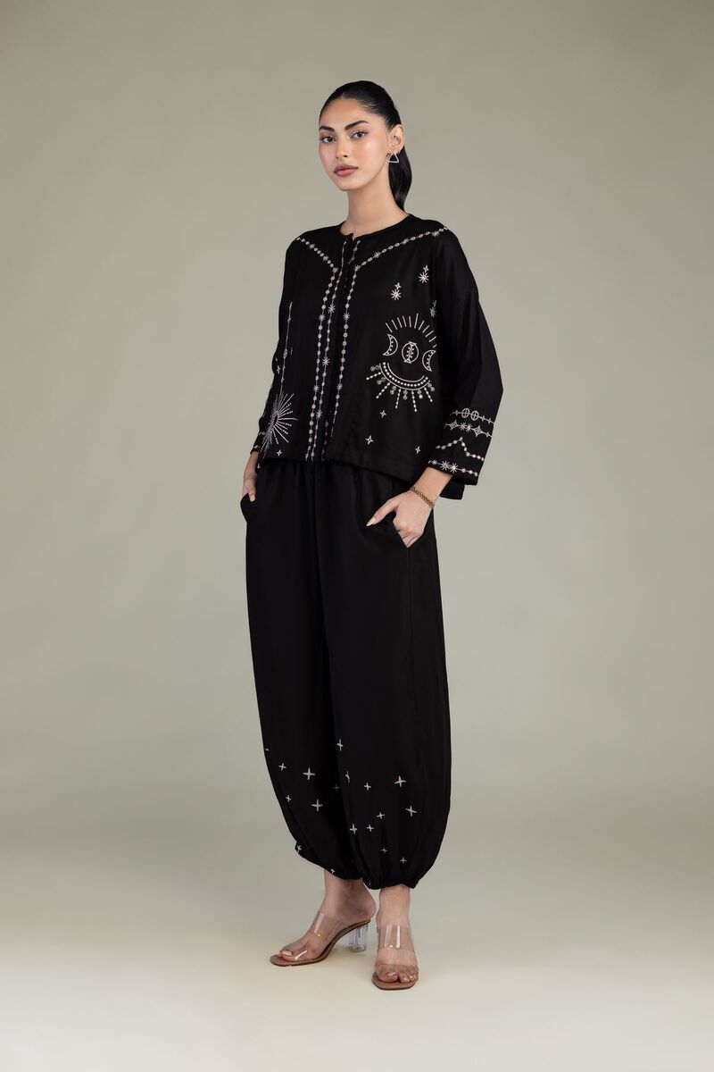 Embroidered | Viscose Crepe | Black Viscose Trousers | USD 35.00