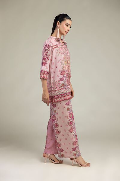 Embroidered | Raw Silk | Floral Pink Pants | USD 40.00