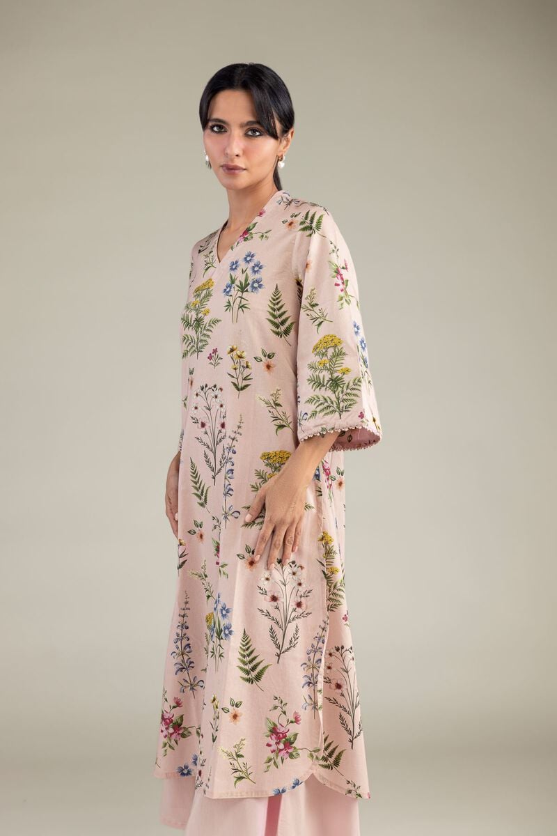 Printed | Cambric | Pink Longline Kurta | USD 35.00