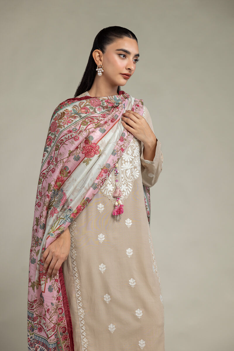 Embroidered  | Polyester Silk | Pink Floral Dupatta | USD 30.00