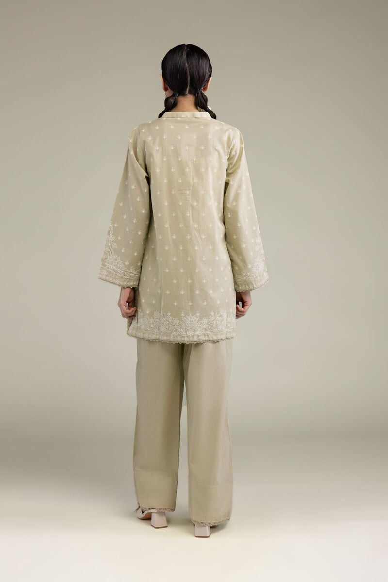 Printed | Cambric | Beige Band-Collar Kurta | USD 40.00