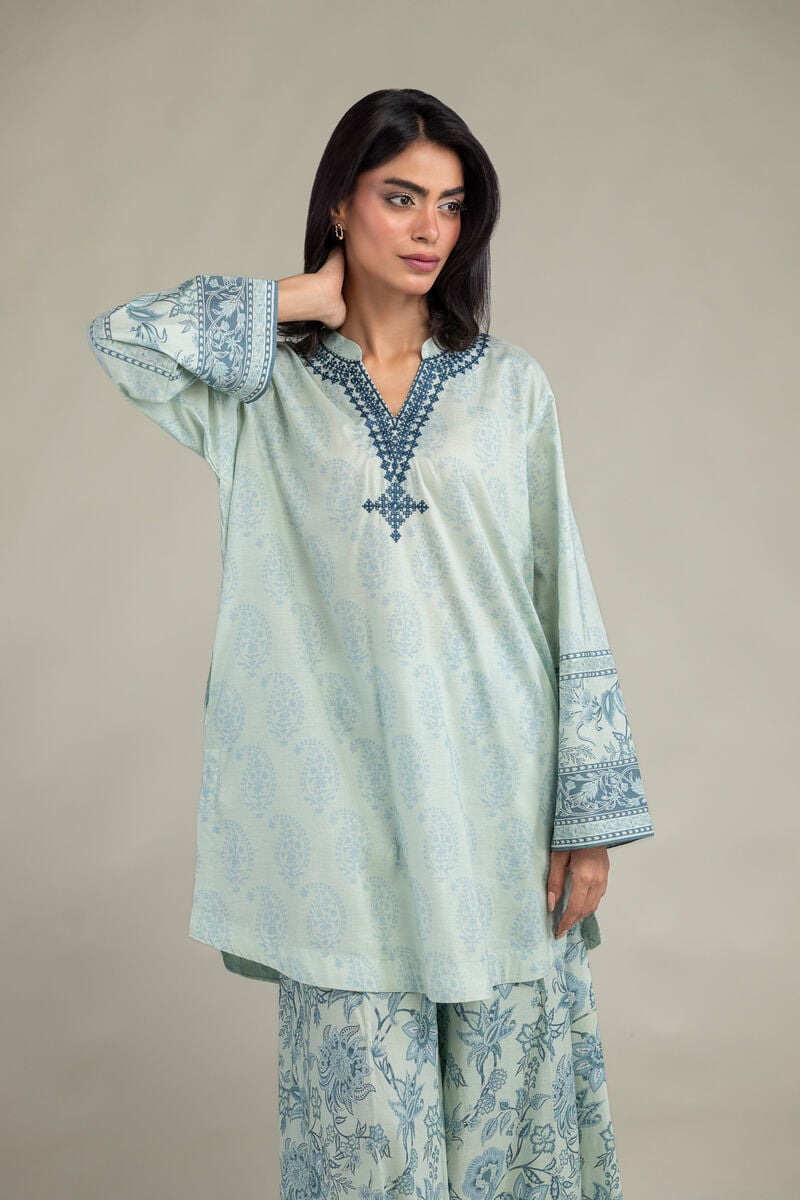 Embroidered | Cambric | Blue V-Neck Kurta | USD 35.00