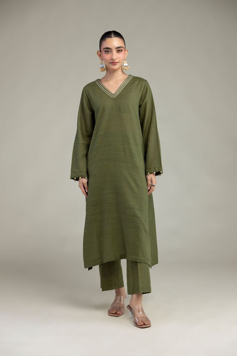 Dyed | Textured Cotton | Olive Cotton Pants | USD 30.00