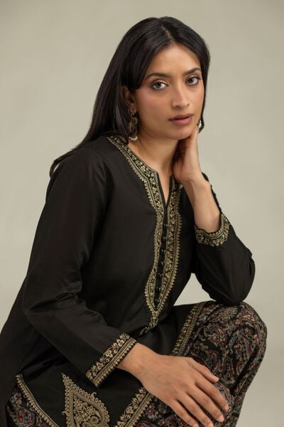 Embroidered | Cambric | Short Black Kurta | USD 35.00
