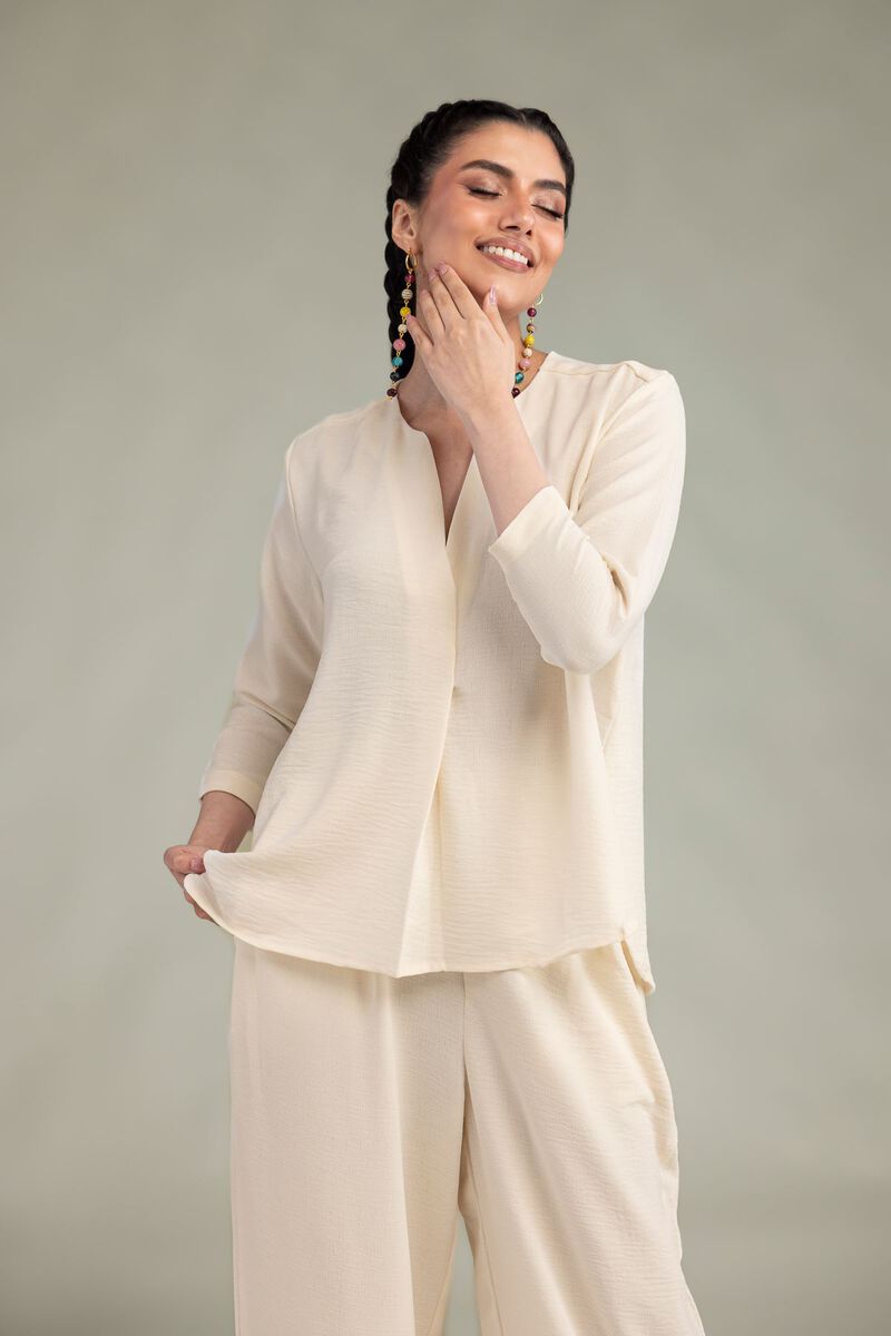 Dyed | Crepe Georgette | Solid V-Neck Shirt | USD 40.00