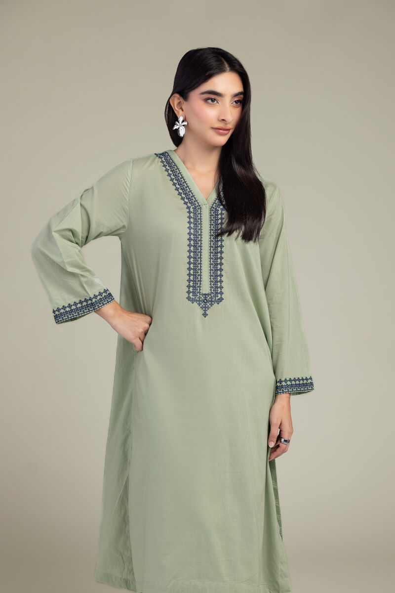 Embroidered | Cambric | Long Mint Kurta | USD 35.00