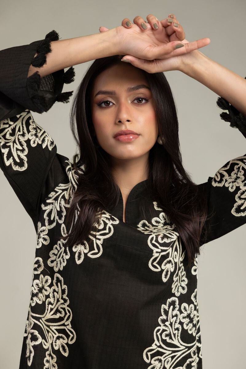 Embroidered | Cotton Dobby | Black Cotton Kurta | USD 45.00