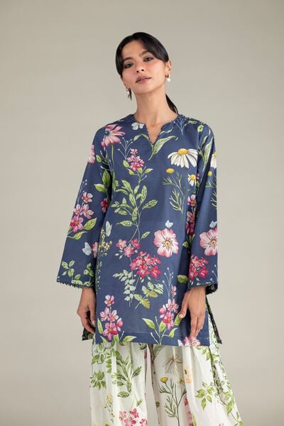 Printed | Cambric | Short Navy Kurta | USD 35.00