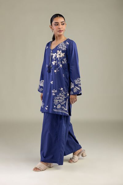 Embroidered | Cotton Dobby | Solid Navy Pants | USD 25.00
