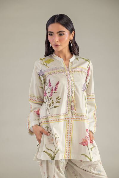 Printed | Cambric | Floral Band-Collar Kurta | USD 35.00