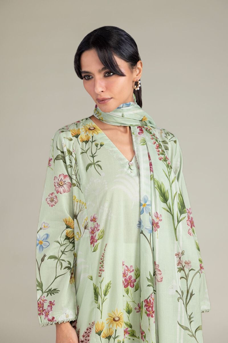 Printed | Lawn | Floral Mint Dupatta | USD 30.00