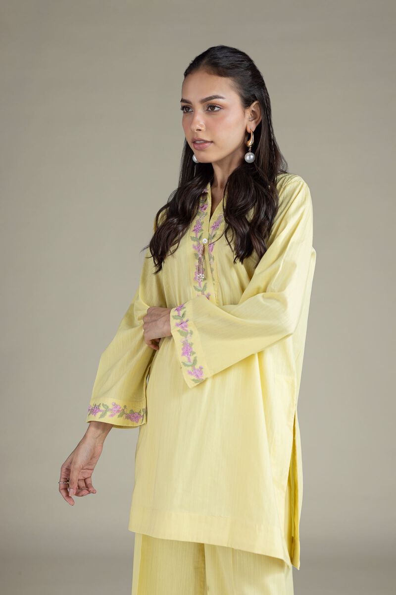 Embroidered | Textured Cambric | Floral V-Neck Kurta | USD 35.00