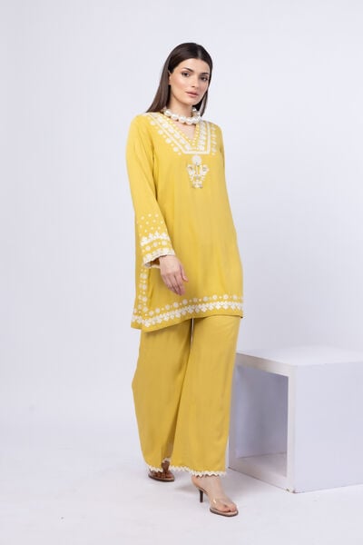 Embroidered | Crosshatch Raw Silk | Pants | USD 23.00