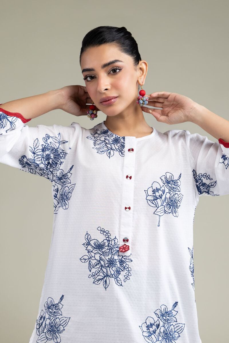 Embroidered | Cotton Dobby | Floral Round-Neck Kurta | USD 40.00