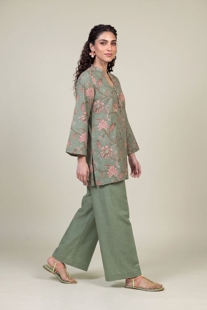 Printed | Light Khaddar | Solid Mint Pants | USD 30.00