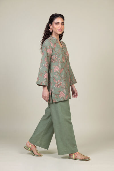 Printed | Light Khaddar | Solid Mint Pants | USD 30.00