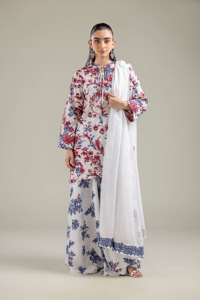 Embroidered | Cotton Dobby | White Floral Pants | USD 35.00