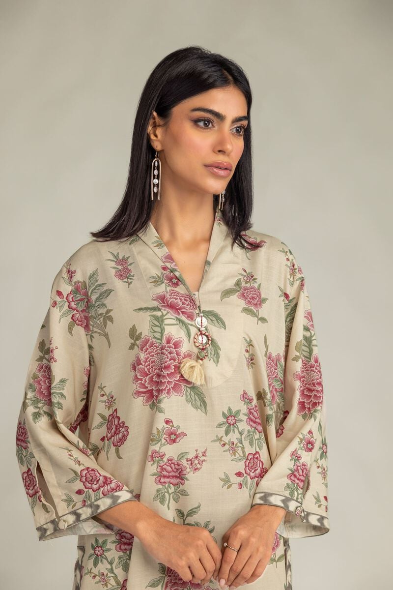 Printed | Raw Silk | Floral Longline Kurta | USD 40.00