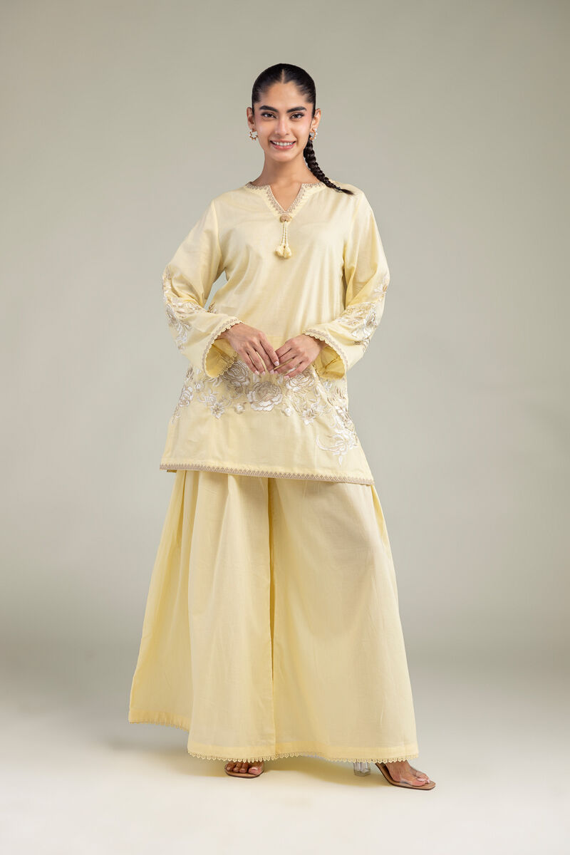 Embroidered | Cambric | Yellow Cambric Pants | USD 30.00