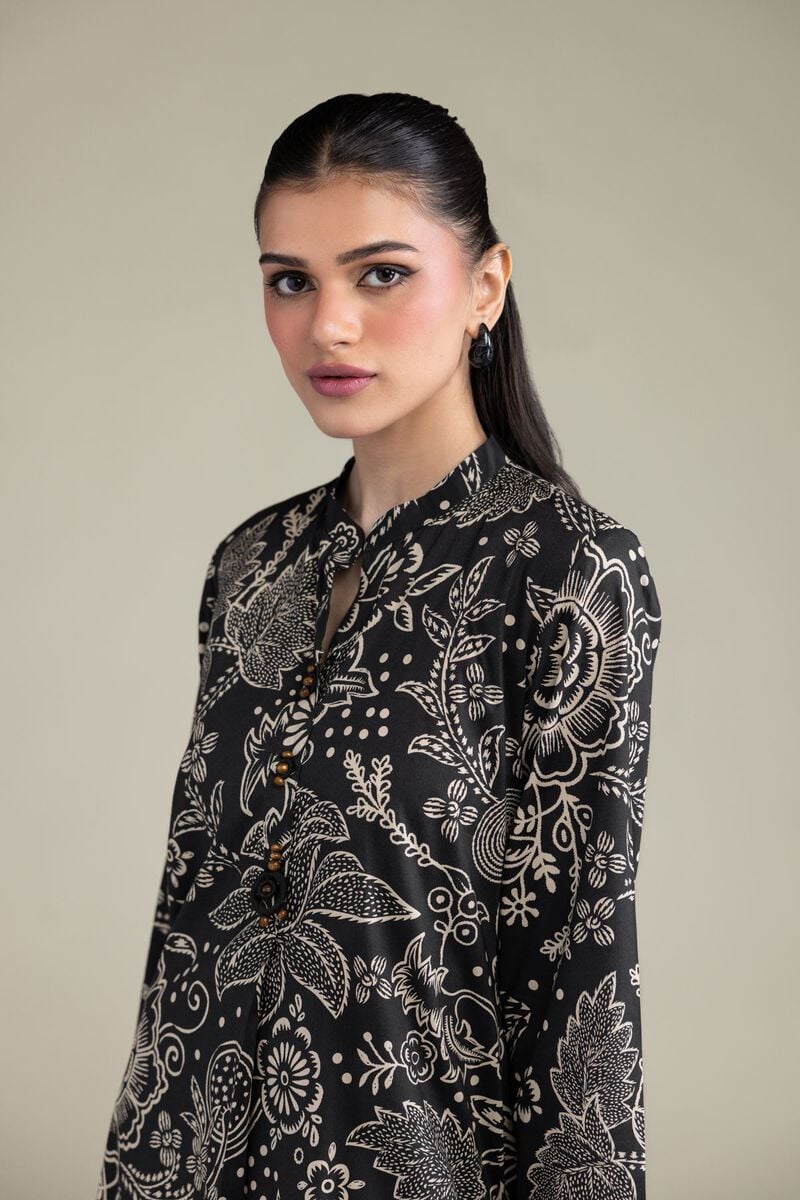 Printed | Cotton Viscose | Black Longline Kurta | USD 35.00