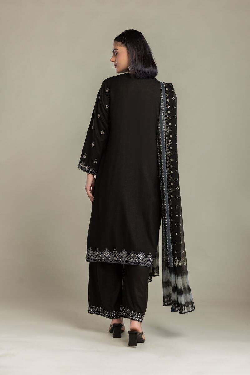 Embroidered | Raw Silk | Black Tailored 3-Piece | USD 105.00