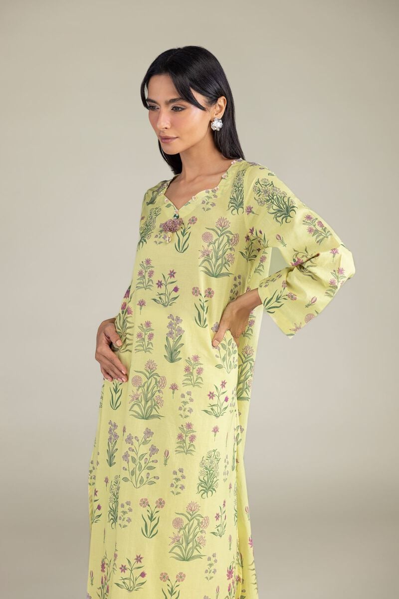 Printed | Cambric | Yellow Cambric Kurta | USD 35.00