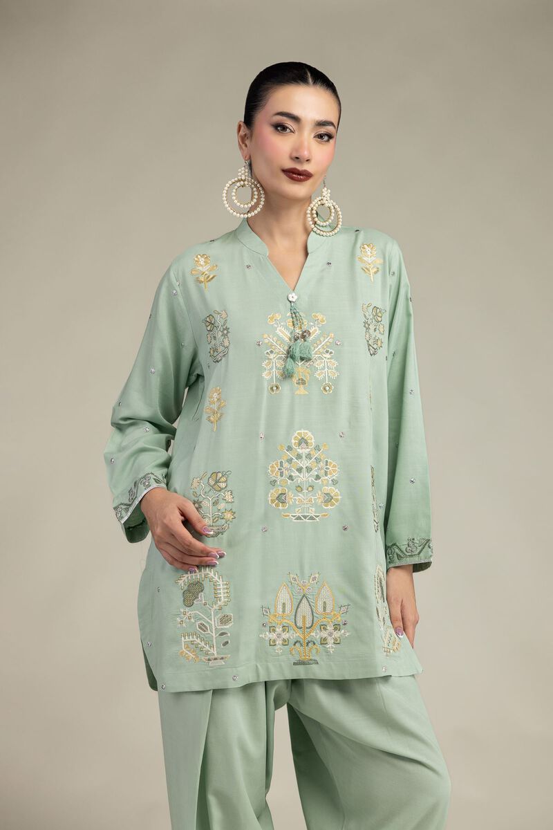 Embroidered | Raw Silk | Floral Embroidered Kurta | USD 45.00