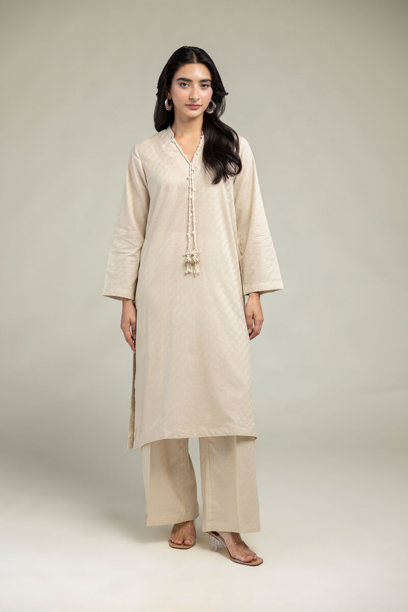 Dyed | Cotton Dobby | Beige Solid Pants | USD 30.00