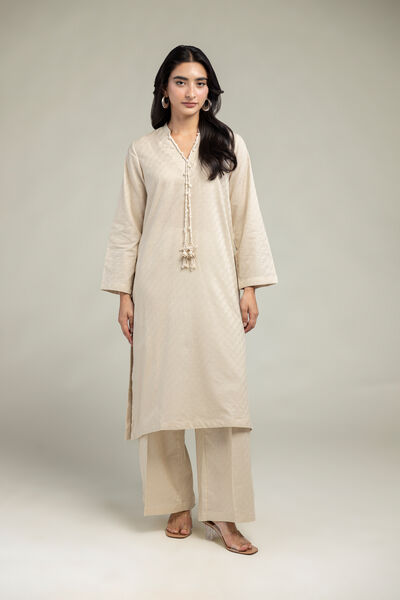 Dyed | Cotton Dobby | Beige Solid Pants | USD 30.00