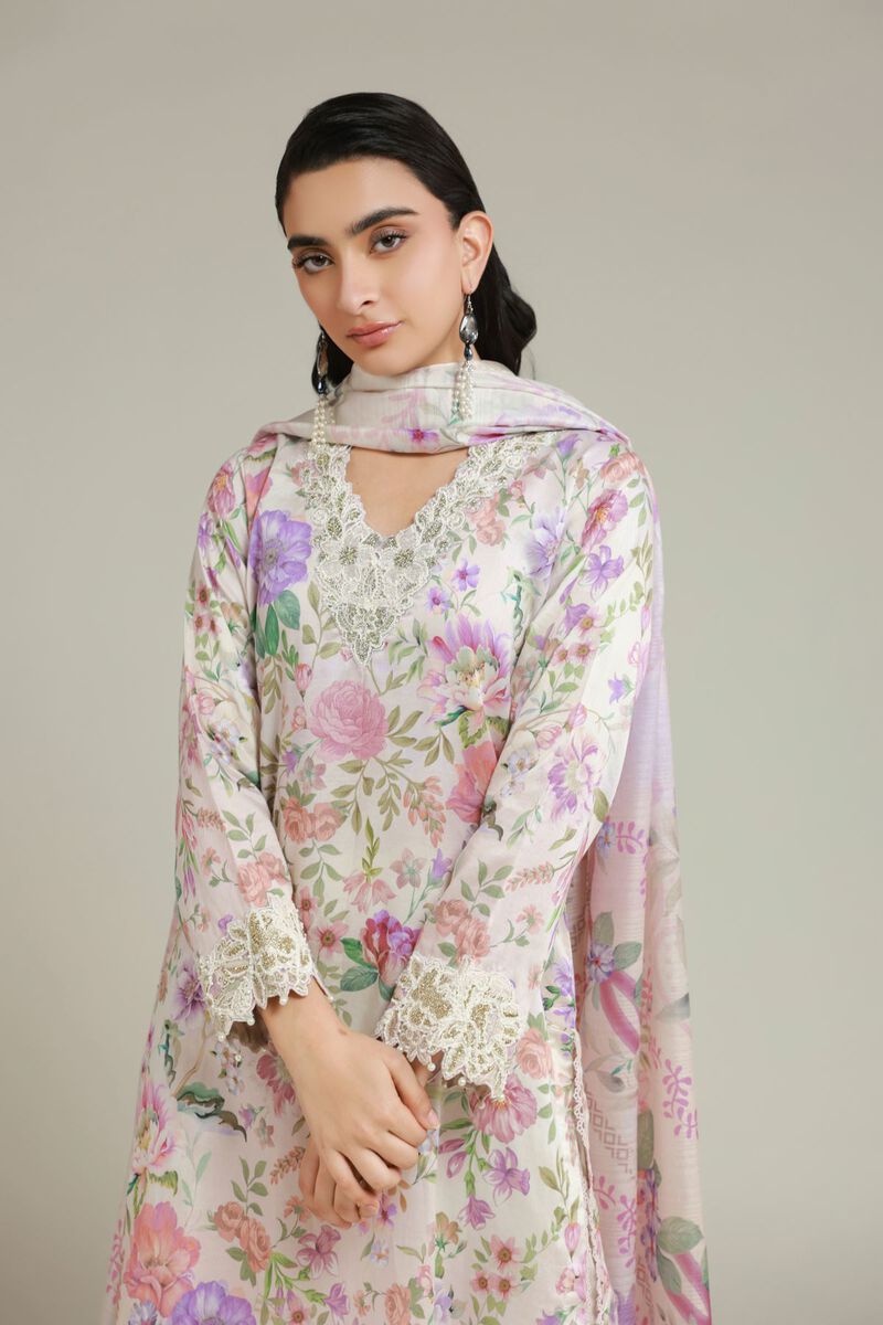 Printed | Satin | Tailored 3 Piece | USD 75.00