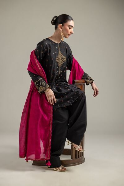 Raw Silk | Short Black Kurta | USD 55.00