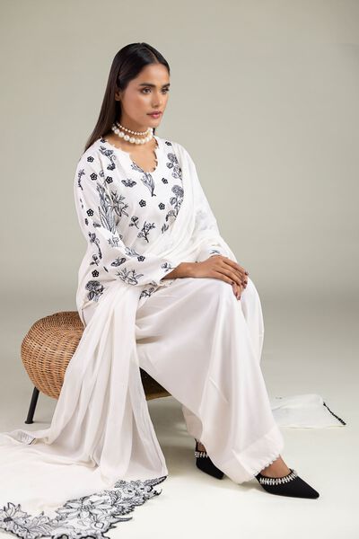 Embroidered | Raw Silk | Floral Threadwork Dupatta | USD 45.00