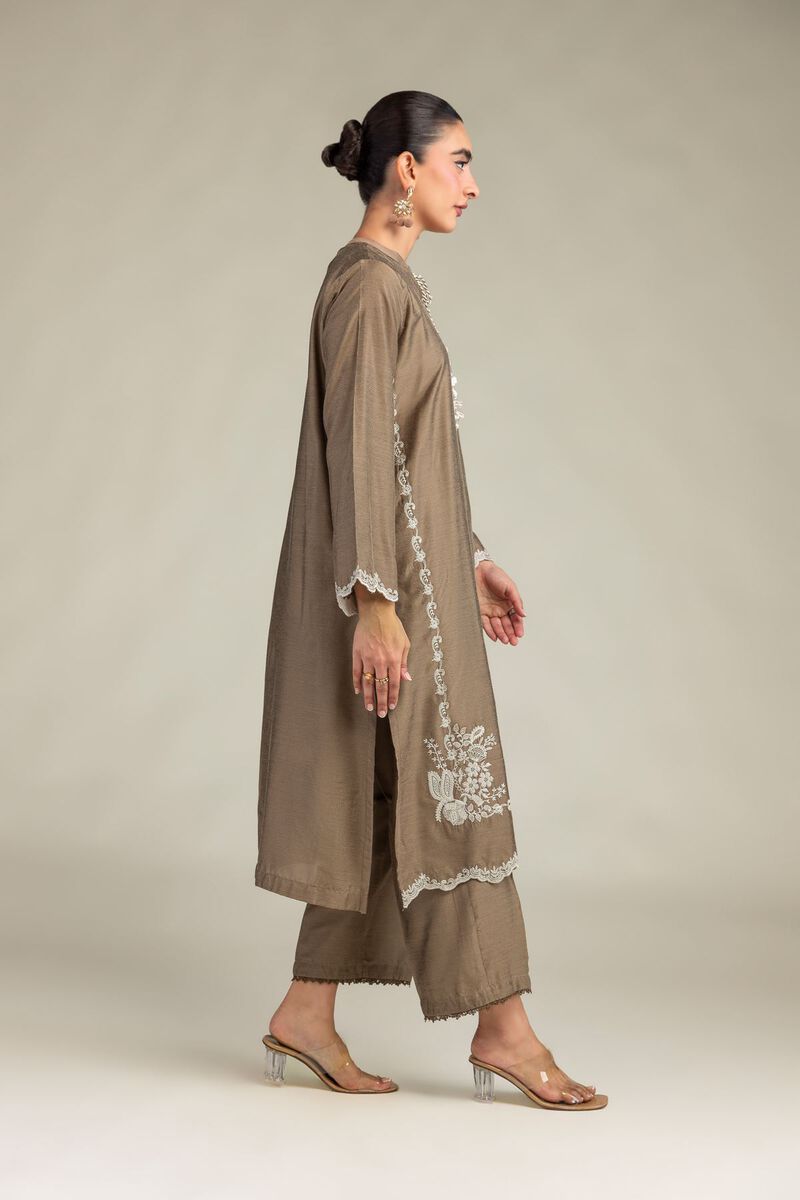 Printed | Raw Silk | Solid Brown Pants | USD 30.00