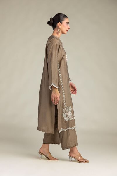 Printed | Raw Silk | Solid Brown Pants | USD 30.00