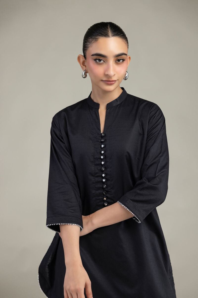 Embroidered | Textured Cotton Viscose | Black Cotton Kurta | USD 35.00