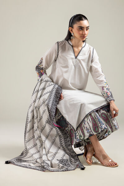 Embroidered | Mesuri | Geometric Off-White Dupatta | USD 25.00