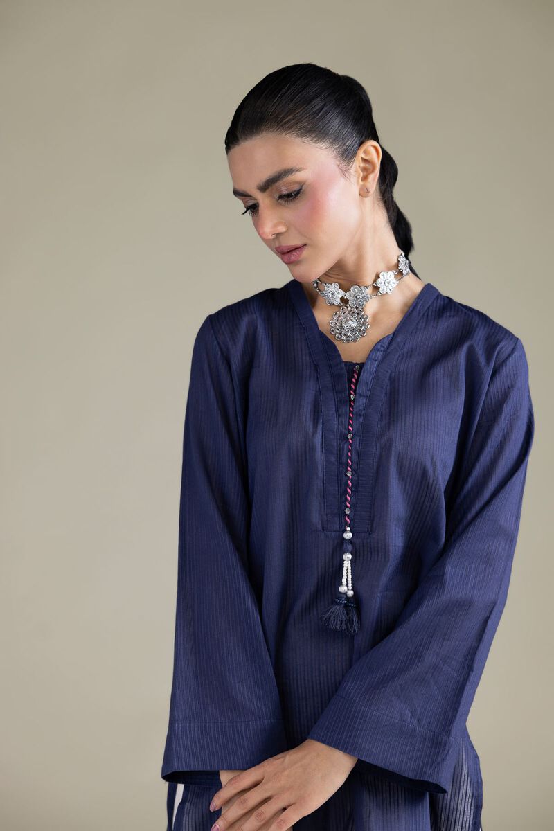 Dyed | Cotton Dobby | Navy V-Neck Kurta | USD 35.00